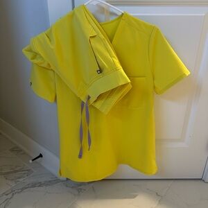 Yellow Scrub Set with Purple Accents